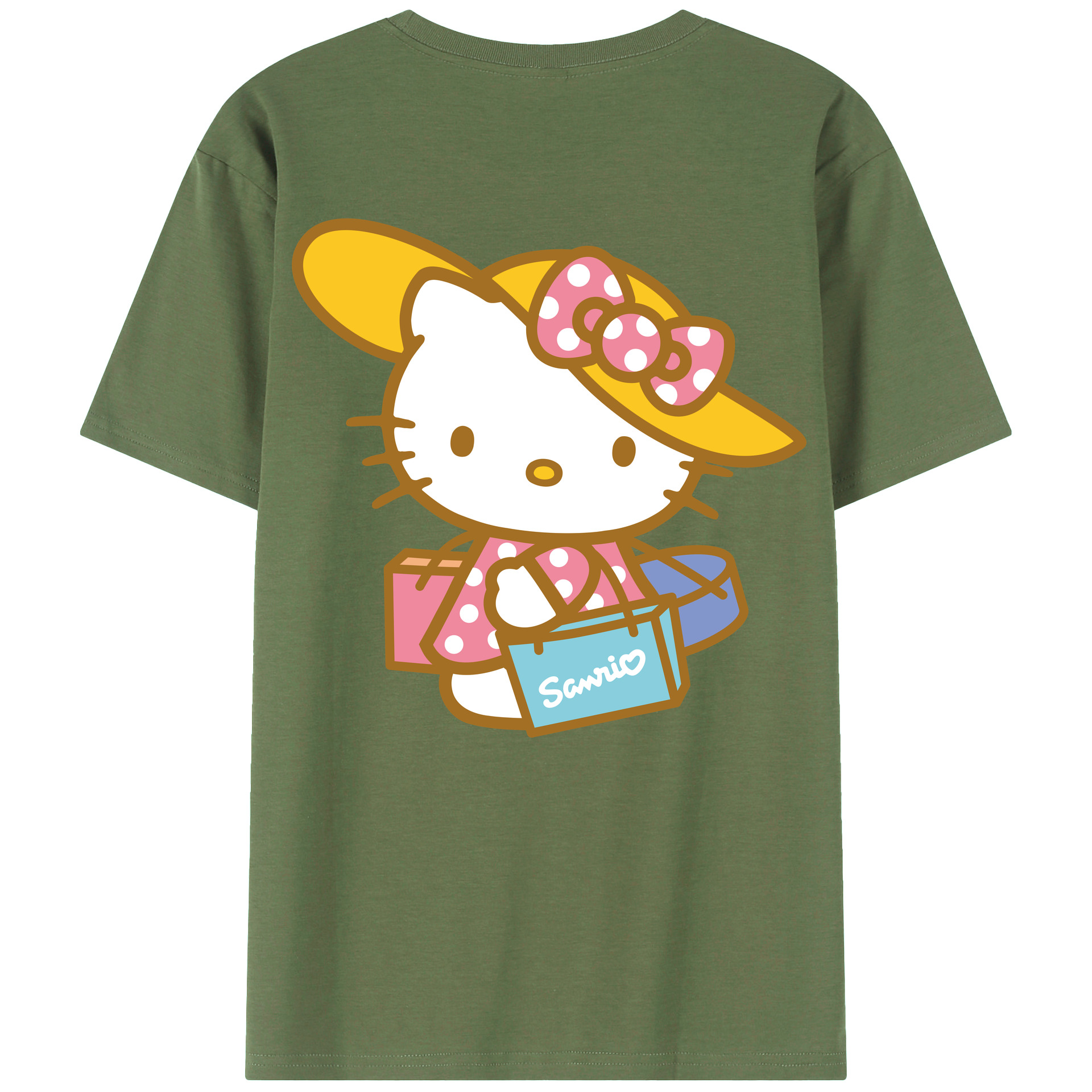 （画像用） Hello Kitty ハローキティ 綿100％ メンズ半袖Tシャツ（バックプリント） 通気性